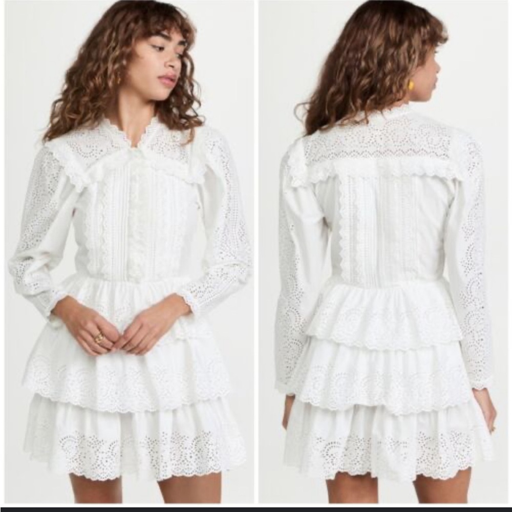 Ulla Johnson White Eyelet Tiered Mini Dress